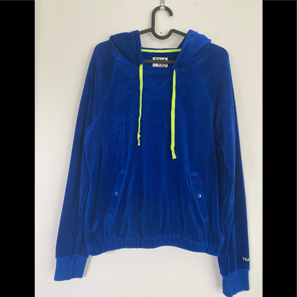 Aritzia TNA Velvet Royal Blue Vintage Velvet Hooded  Sweater size M